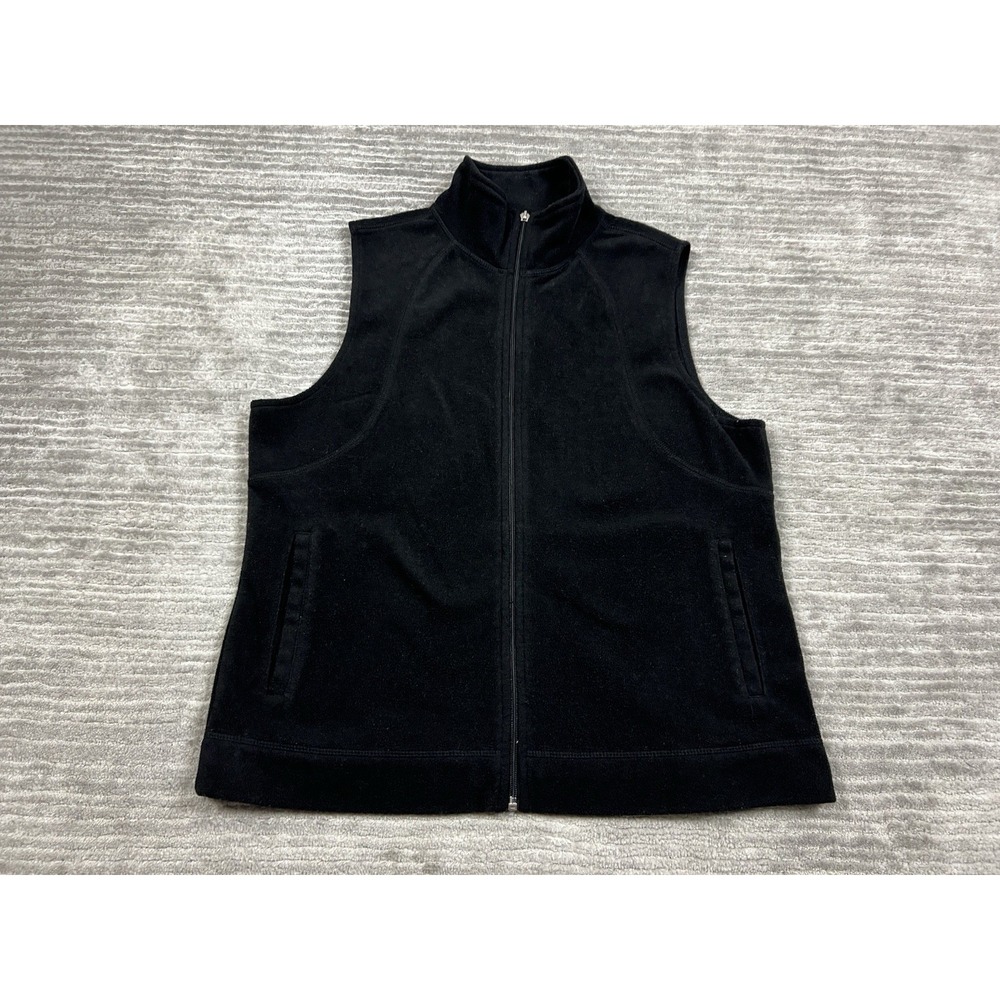 Kim Rogers Sweater Vest Womens Large Black Full Zip Fleece Polyester Sleeveless